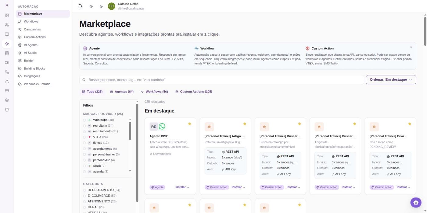 Marketplace de agentes, fluxos e ações